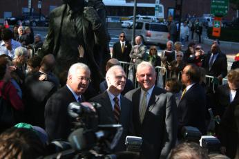 Ray, Kevin, and Tommy: IE The Three Mayors at the unveiling of the Kevin White statue at Quincy Market, Boston, Massachusetts, Nov 1, 2006 copyright © 2006, 2014  copyright © Amillia Publishing Company 2006