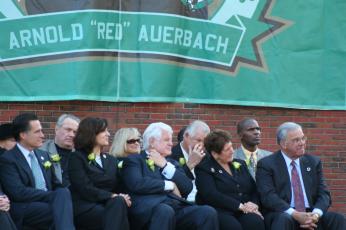 Tom Menino listening to unknown constituant at unveiling of the Kevin White statue at Quincy Market, Boston, Massachusetts, Nov 1, 2006 copyright © 2006, 2014  copyright © Amillia Publishing Company 2006