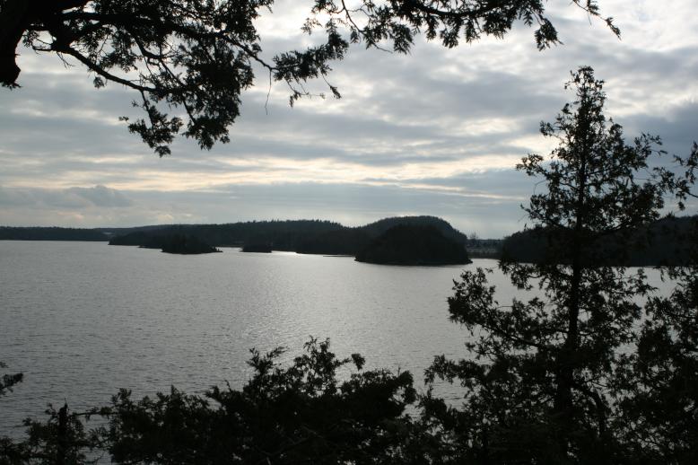 Mallets Bay from Red Rock Point.  Note Marble Island in the Background.  Thanksgiving, 2009.