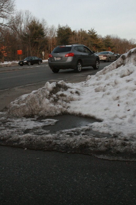 Rt 2 Snowbank, Concord, MA.  Sign for 126 and Waldon Pond.