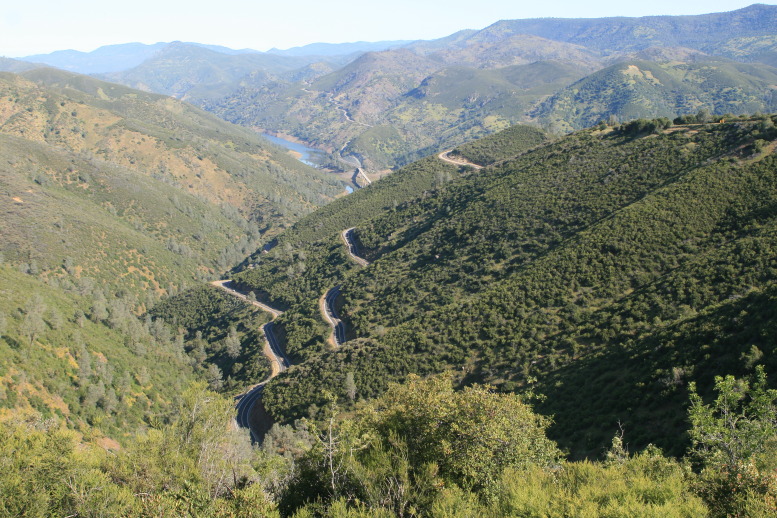 long and winding route 49 through the California foothills of Gold Country outside of Marripossa, CA, May 2010 in the AM