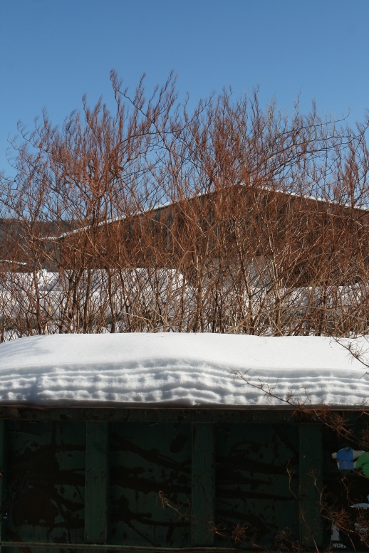 view from a truck yard, Winter in Vermont. Snow on roofs. Bitter cold..copyright © 2011
